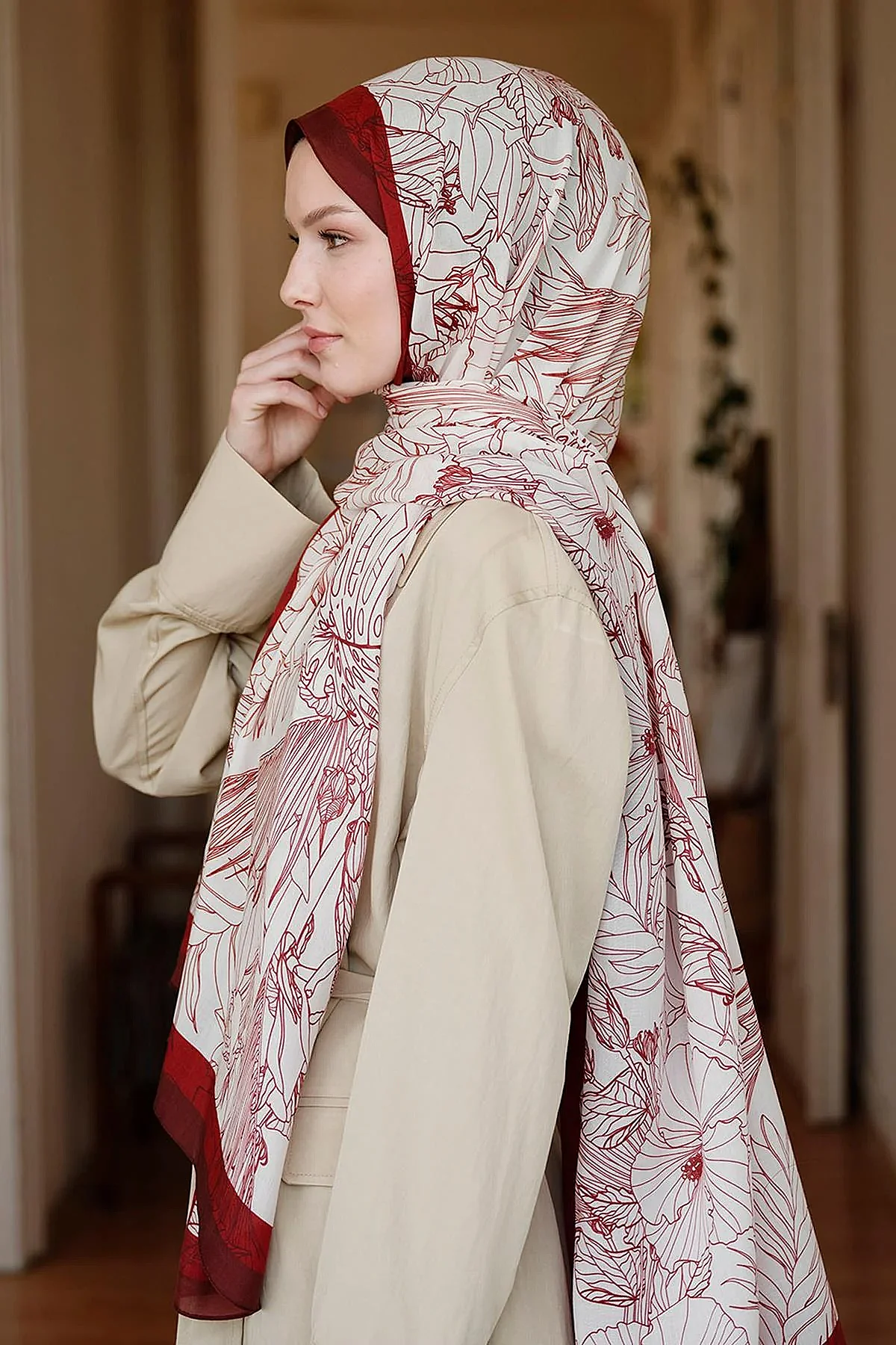Cloche Loren Şal Kırık Beyaz Bordo - 1