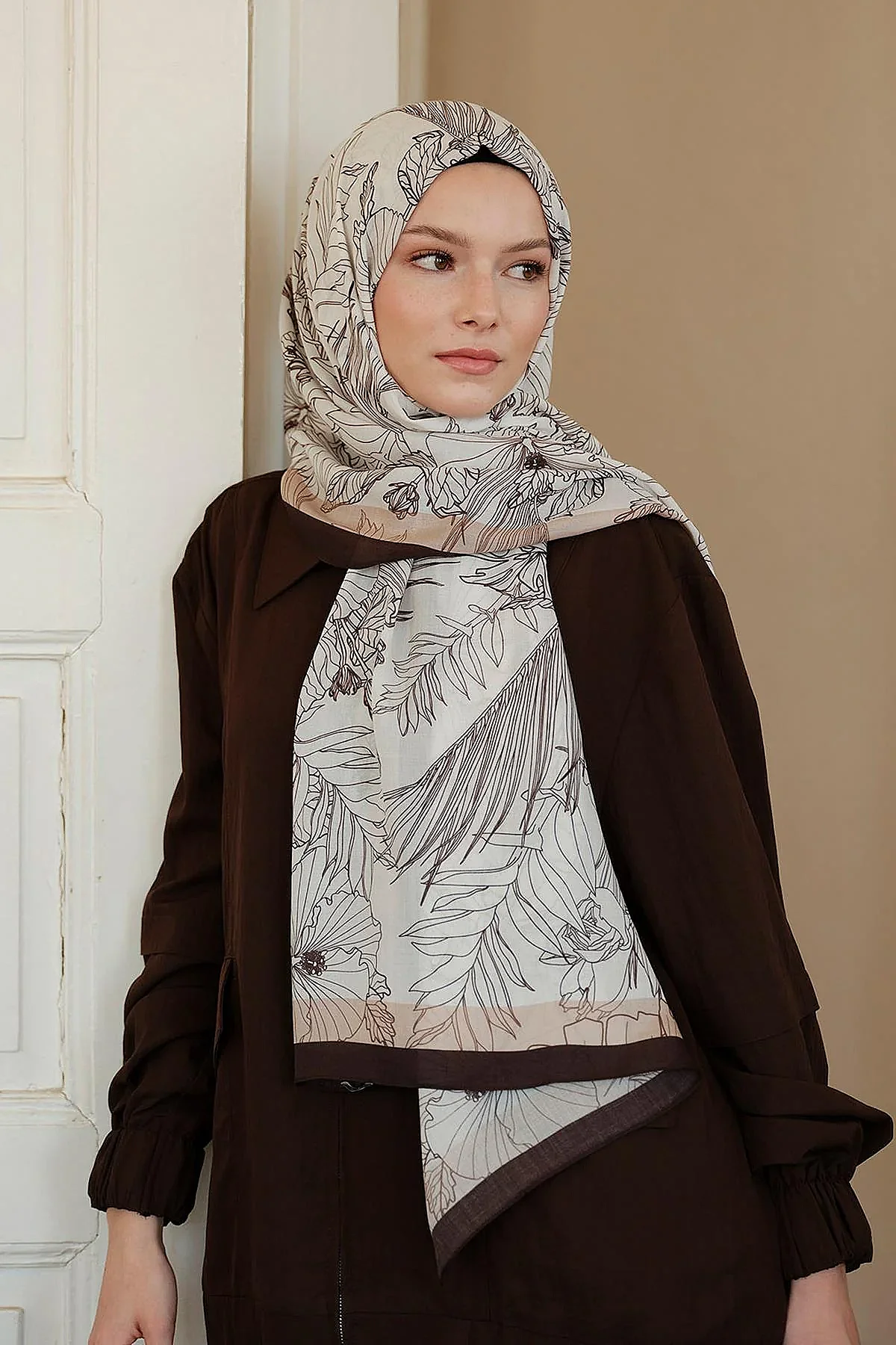 Cloche Loren Şal Krem Kahve - 1
