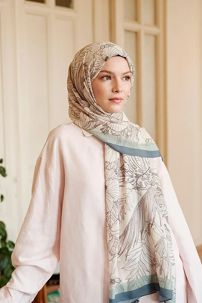 Cloche Loren Şal KREM MAVİ