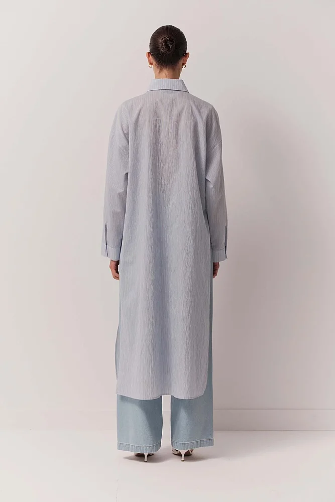 Cloche Mayli Çizgili Uzun Gömlek MAVİ - 7