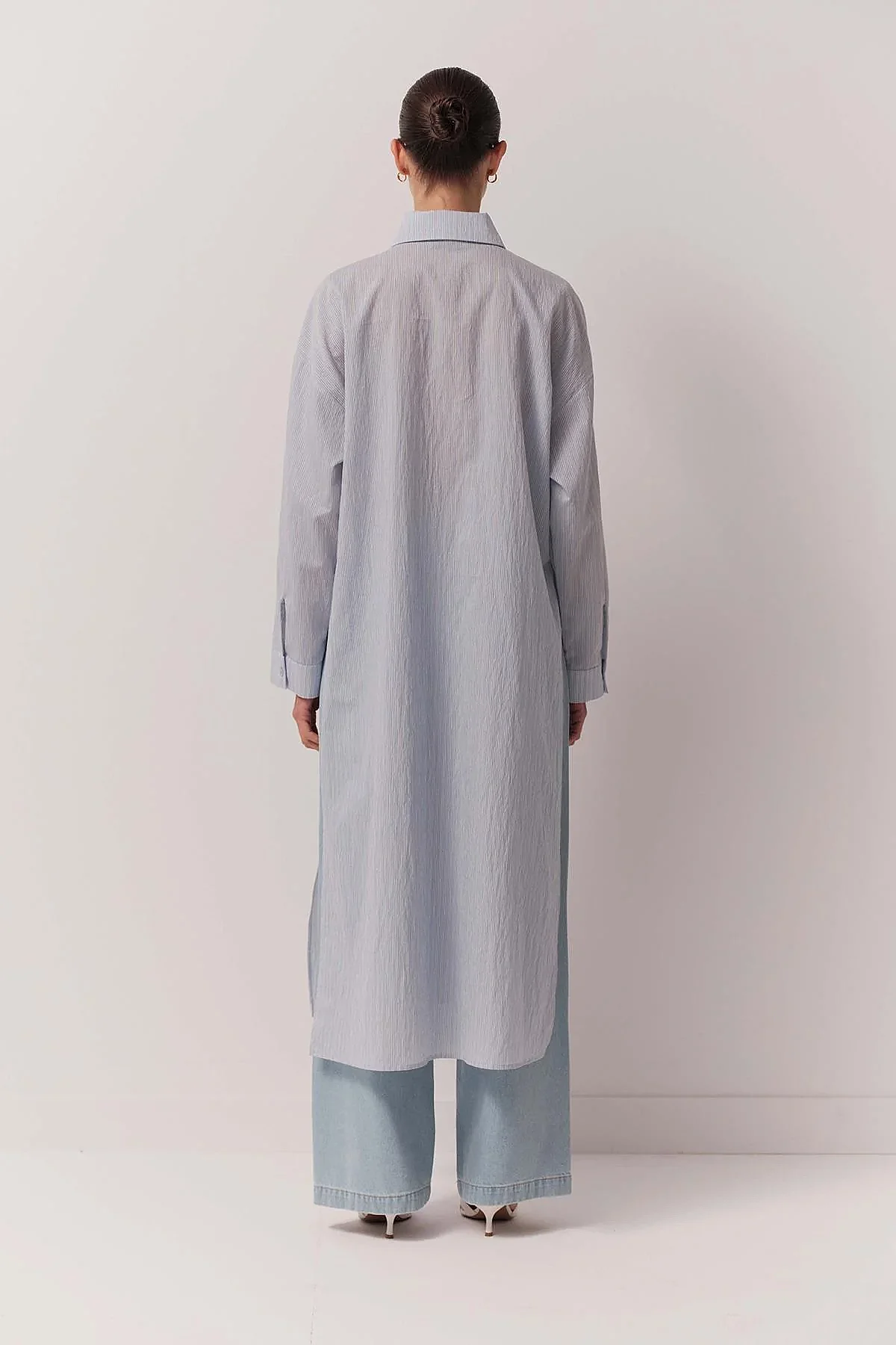 Cloche Mayli Çizgili Uzun Gömlek MAVİ - 7