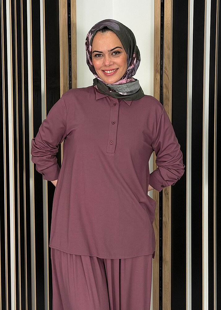 Cloche Önü Düğmeli Tril Bluz GÜL KURUSU