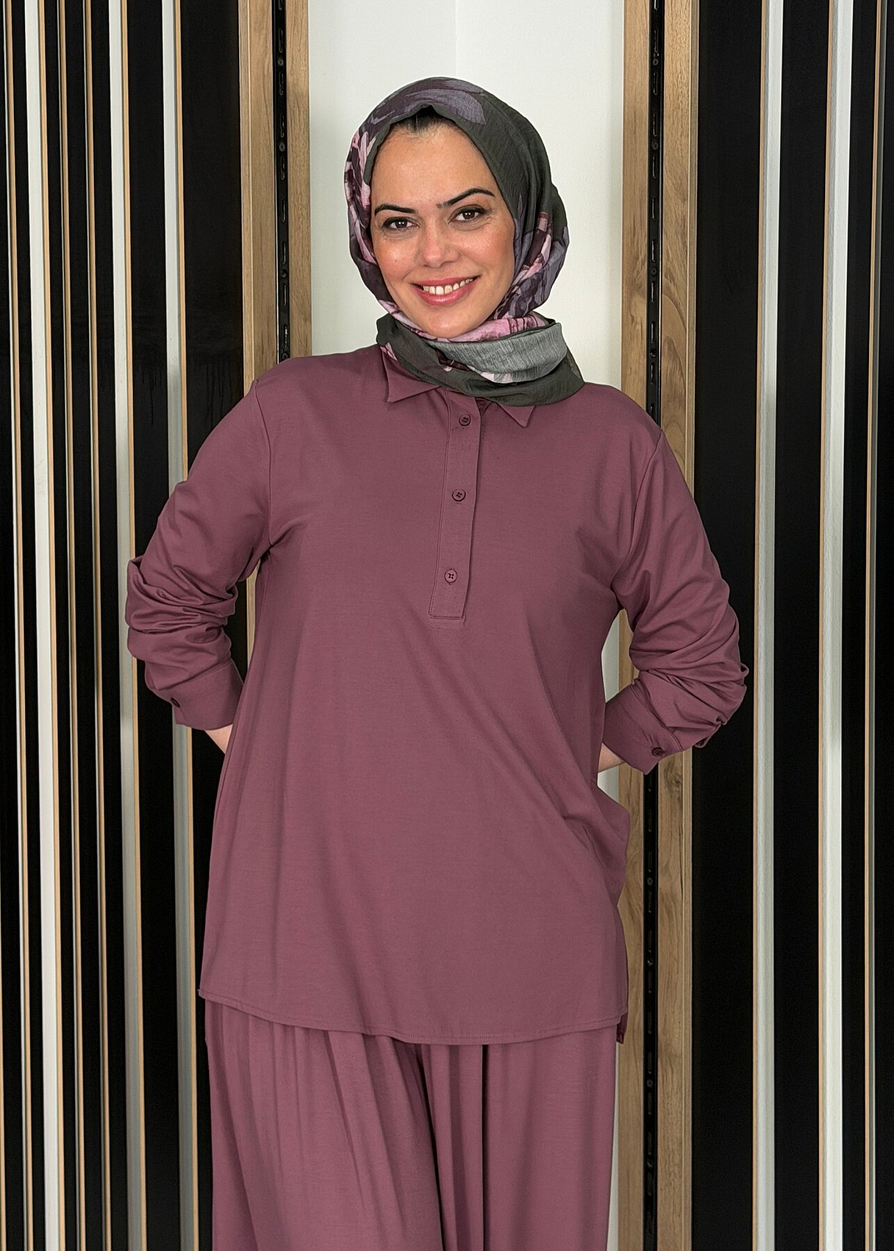 Cloche Önü Düğmeli Tril Bluz GÜL KURUSU - 1