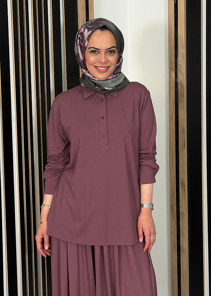Cloche Önü Düğmeli Tril Bluz GÜL KURUSU (1)
