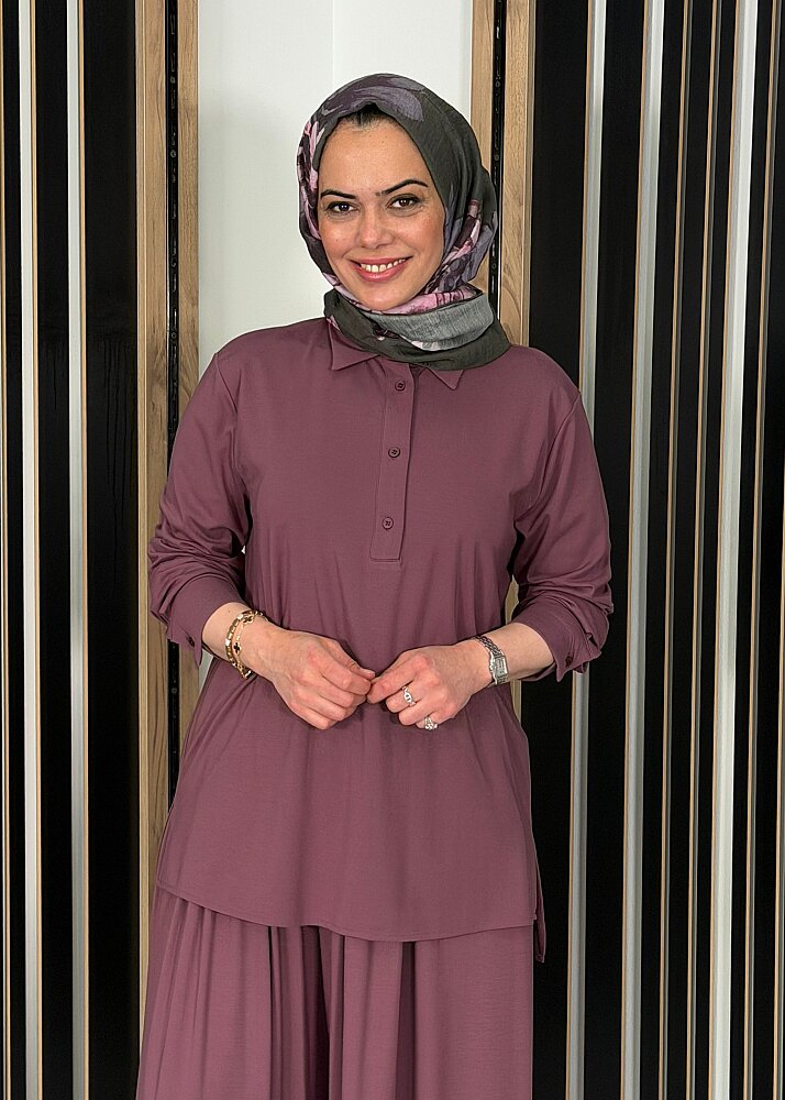 Cloche Önü Düğmeli Tril Bluz GÜL KURUSU - 3