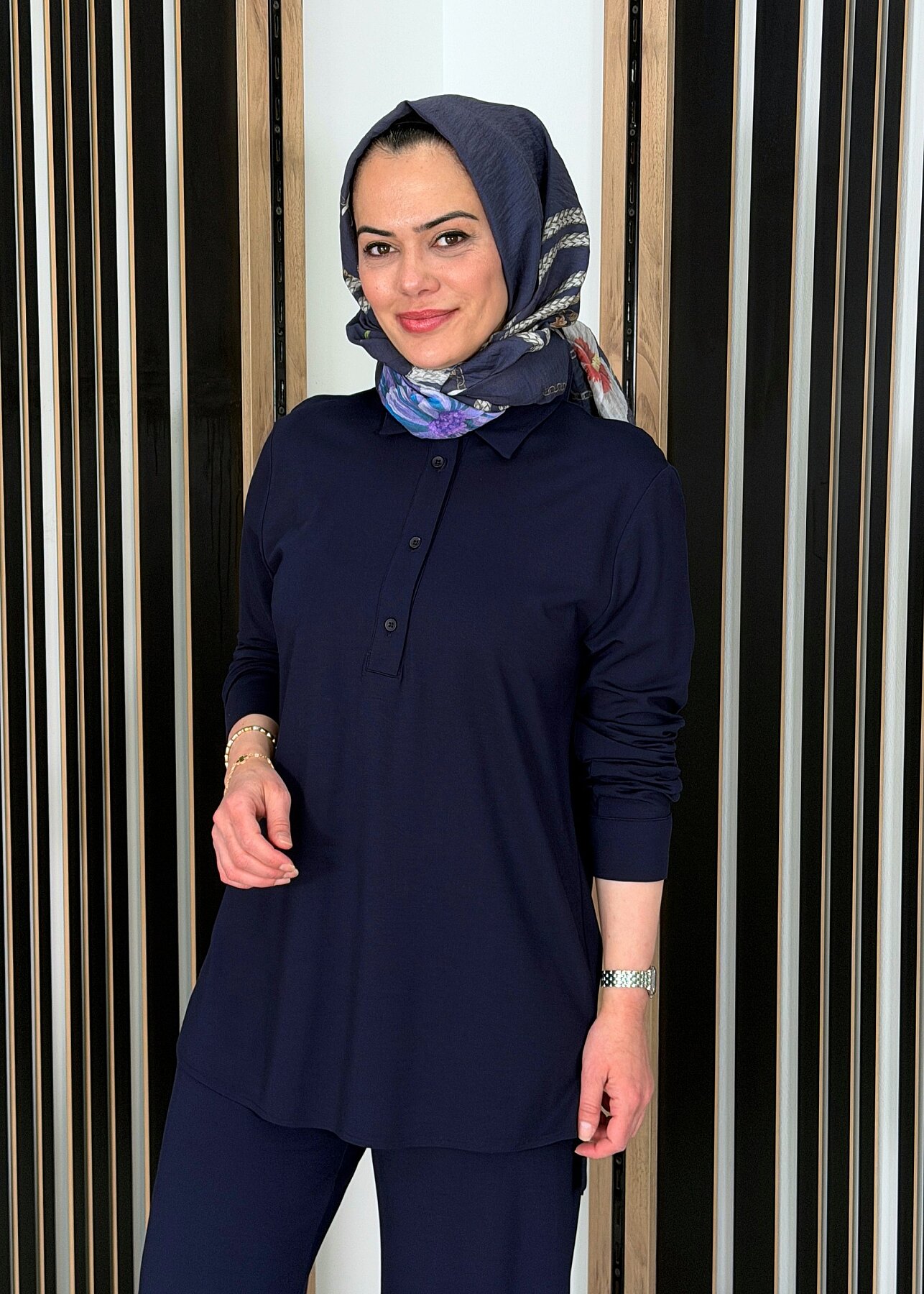 Cloche Önü Düğmeli Tril Bluz LACİVERT - 3