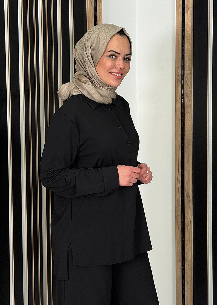 Cloche Önü Düğmeli Tril Bluz SİYAH - 2