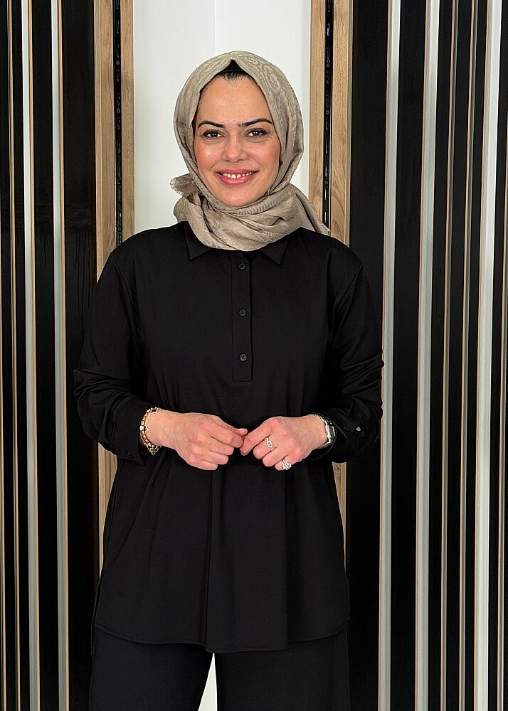 Cloche Önü Düğmeli Tril Bluz SİYAH