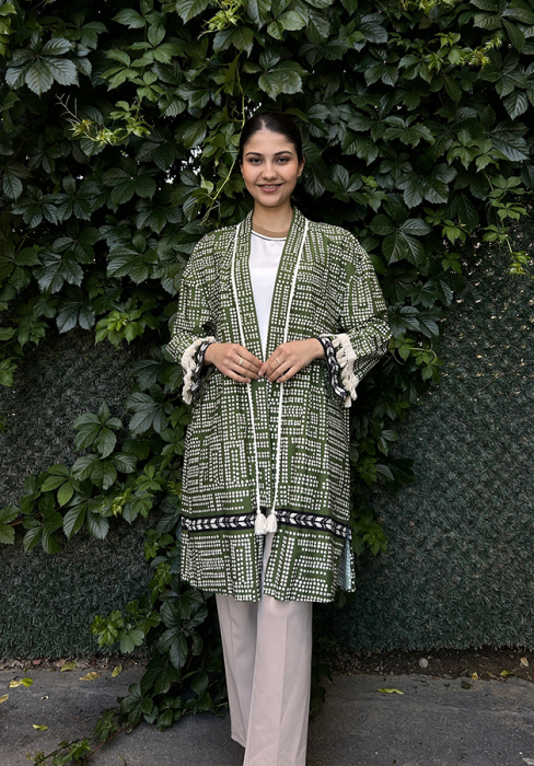 Cloche Pıuantiye Desenli Kimono YEŞİL - 2
