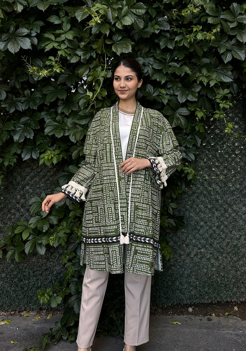 Cloche Pıuantiye Desenli Kimono YEŞİL - 1