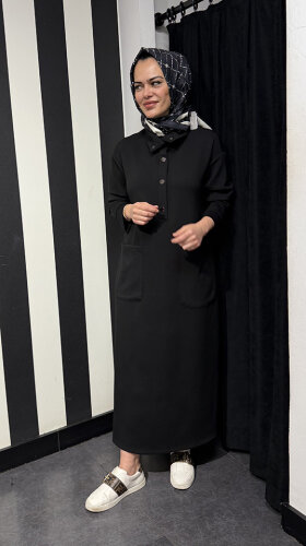 Cloche Sivet Çıtçıtlı Elbise SİYAH - 2