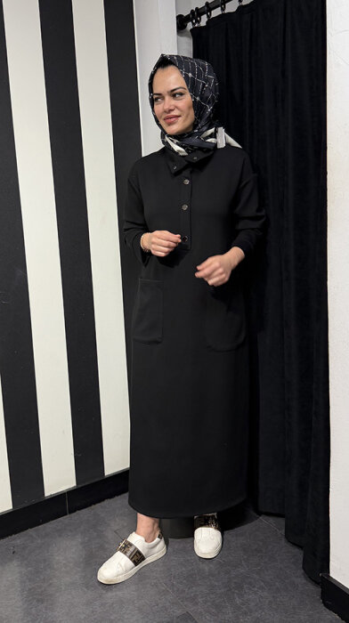 Cloche Sivet Çıtçıtlı Elbise SİYAH - 2