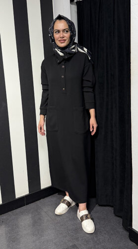 Cloche Sivet Çıtçıtlı Elbise SİYAH