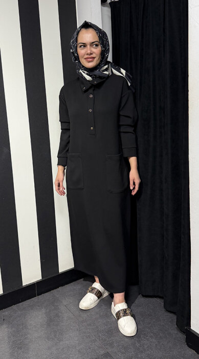 Cloche Sivet Çıtçıtlı Elbise SİYAH - 1