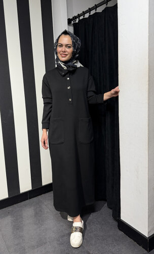 Cloche Sivet Çıtçıtlı Elbise SİYAH - 3