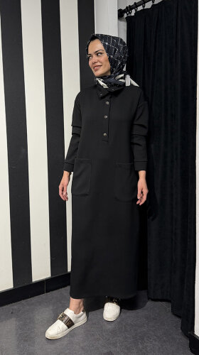 Cloche Sivet Çıtçıtlı Elbise SİYAH - 4