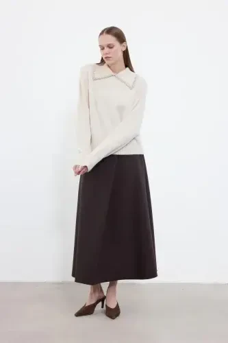 Cloche Taşlı Yakalı Triko Kazak EKRU - 2