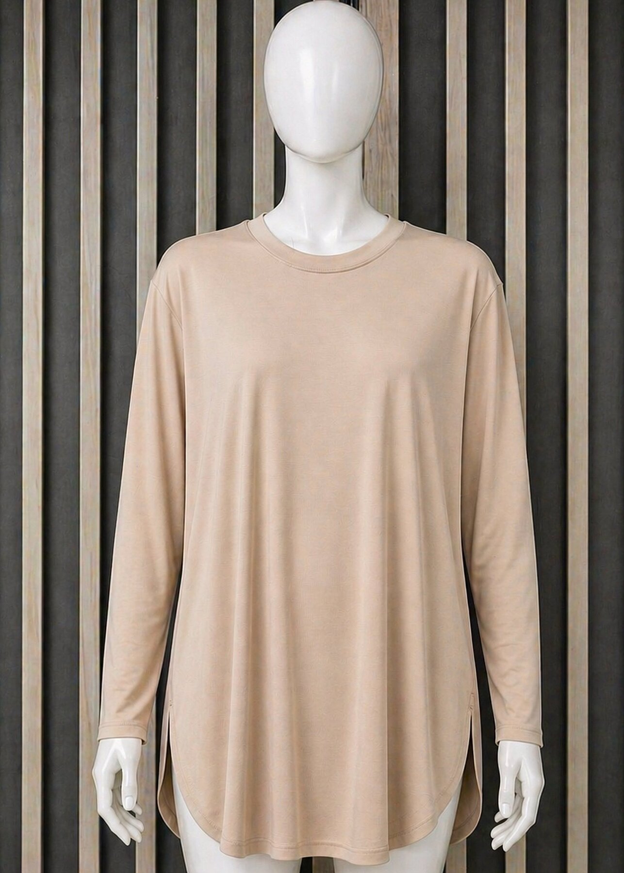 Cloche Tril Uzun Kollu T-Shirt BEJ - 1