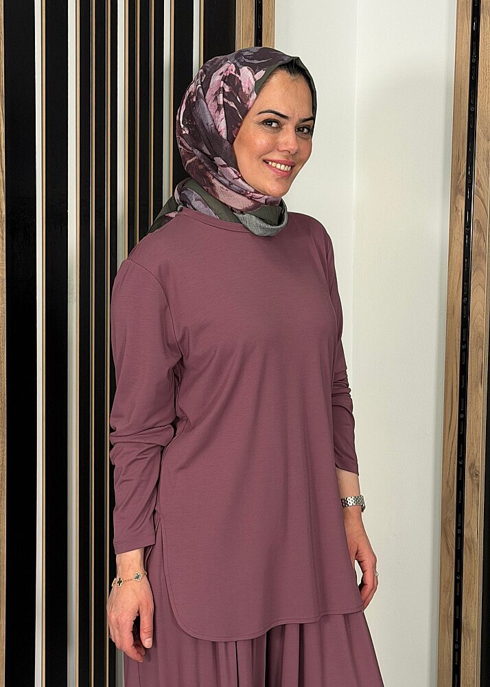 Cloche Tril Uzun Kollu T-Shirt GÜL KURUSU (1)
