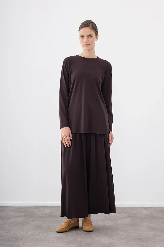 Cloche Tril Uzun Kollu T-Shirt KAHVE