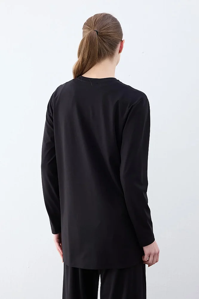 Cloche Tril Uzun Kollu T-Shirt SİYAH - 8
