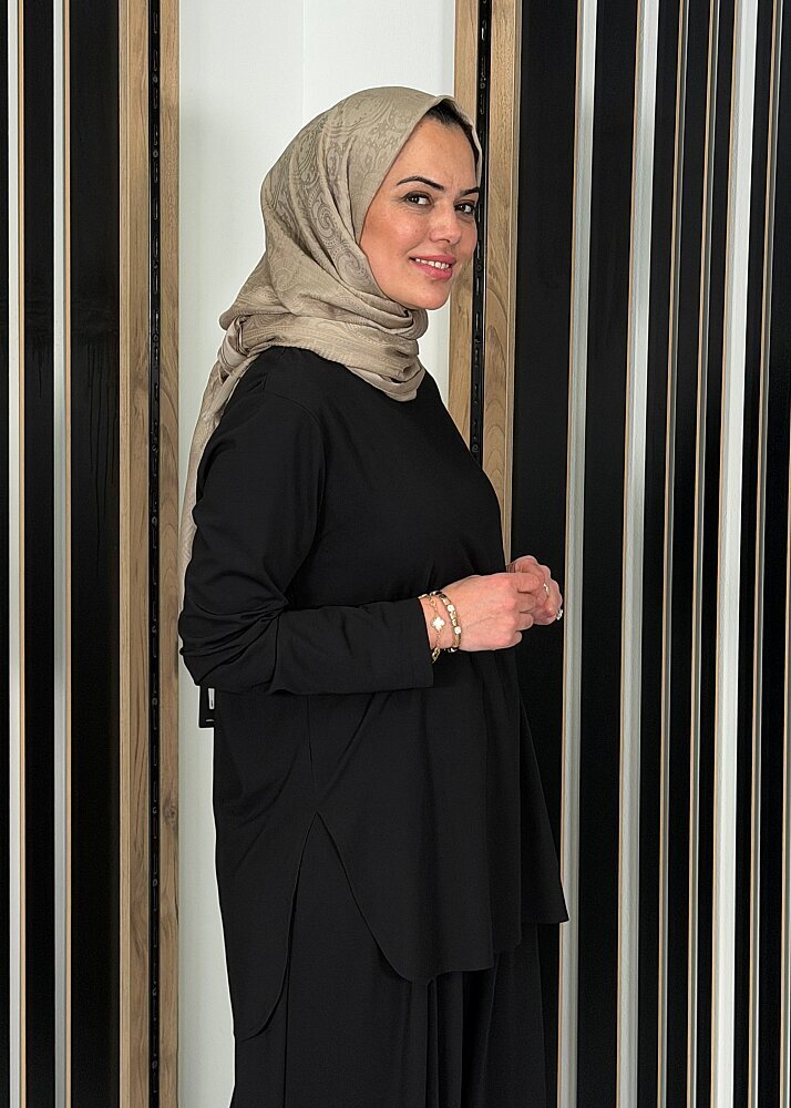 Cloche Tril Uzun Kollu T-Shirt SİYAH (1)