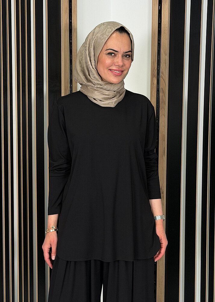 Cloche Tril Uzun Kollu T-Shirt SİYAH