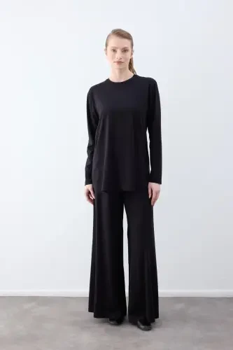 Cloche Tril Uzun Kollu T Shirt SİYAH - 1