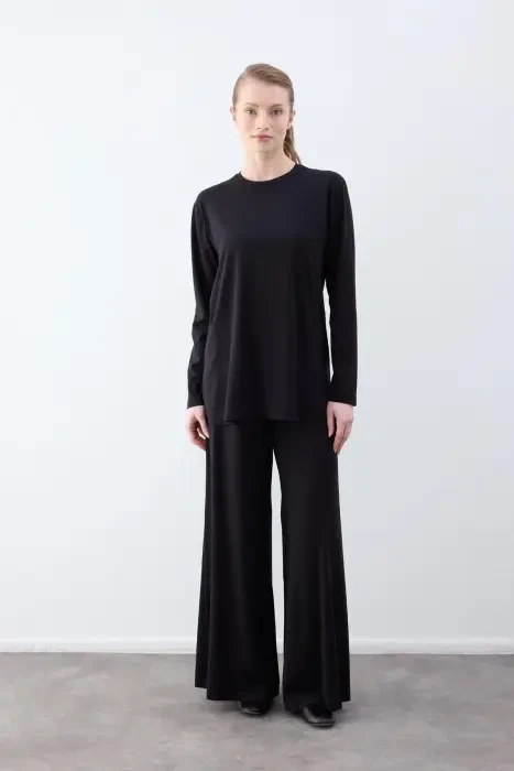 Cloche Tril Uzun Kollu T Shirt SİYAH - 1