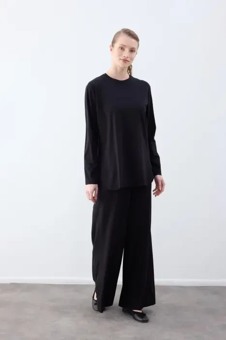 Cloche Tril Uzun Kollu T Shirt SİYAH - 2