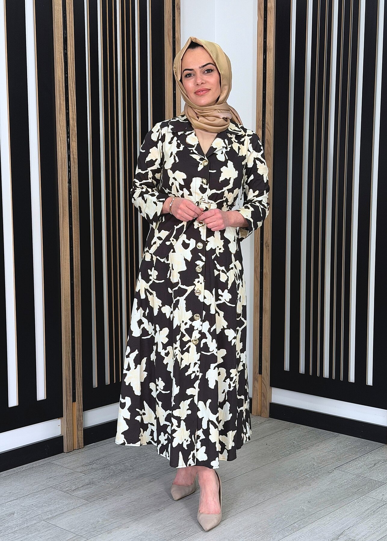 ExQuise Eirene Elbise Kahverengi/Krem - 1