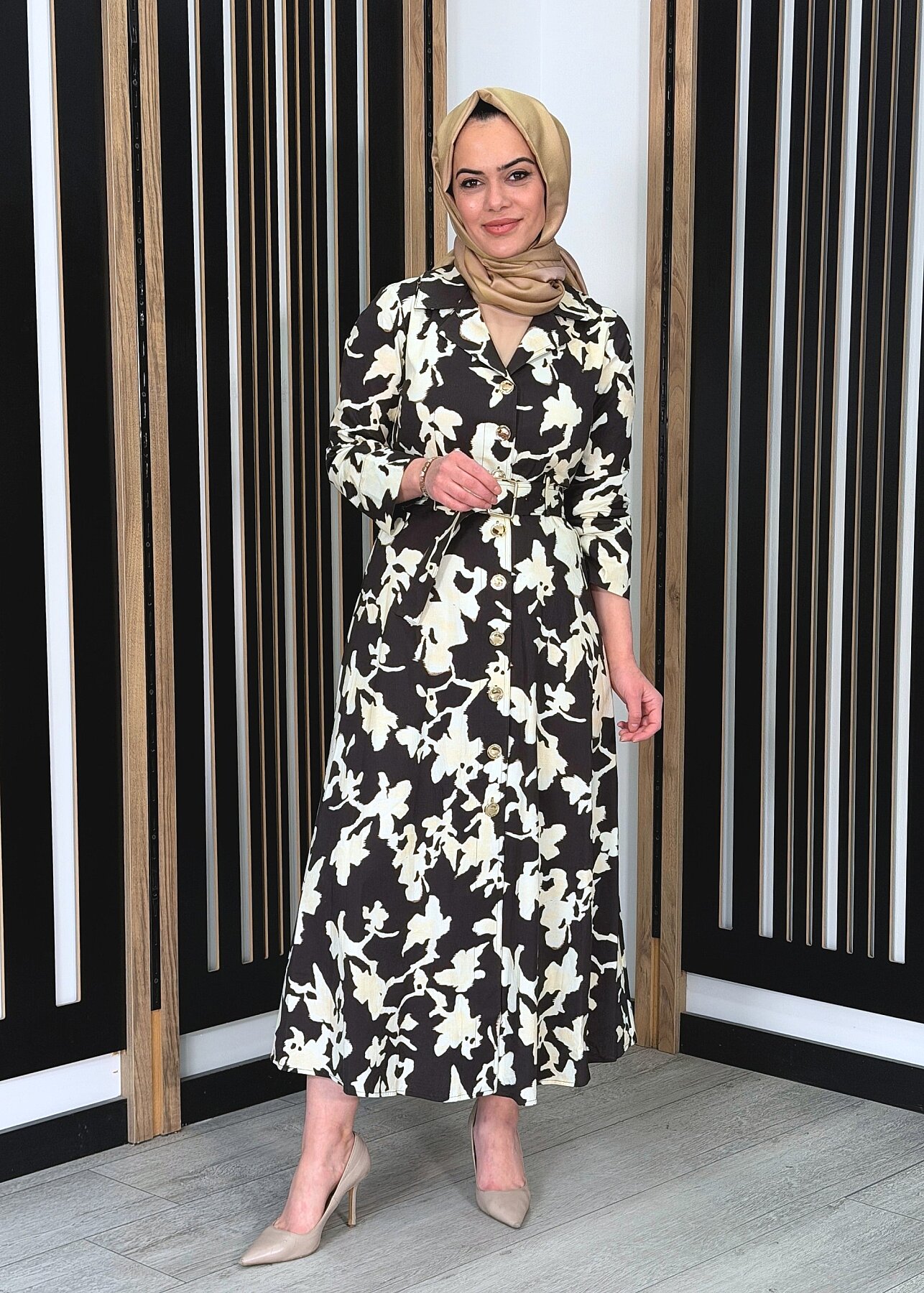 ExQuise Eirene Elbise Kahverengi/Krem - 3