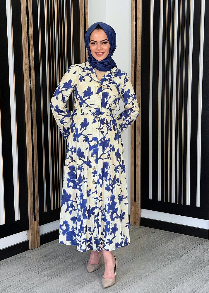 ExQuise Eirene Elbise Mavi-Krem