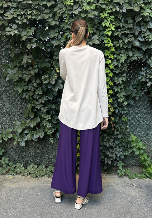 Hukka Beli Deri Detaylı Bol Pantolon MOR - 5