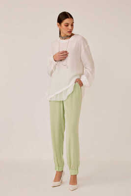Hukka Beli Ve Paçası Büzgü Detaylı Pantolon MİNT - 2