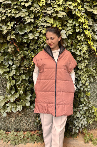 Hukka Çift Taraflı Yelek Siyah/Somon