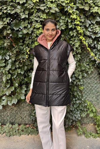 Hukka Çift Taraflı Yelek Siyah/Somon - 2