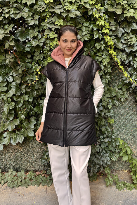 Hukka Çift Taraflı Yelek Siyah/Somon - 2