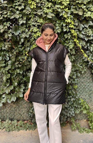 Hukka Çift Taraflı Yelek Siyah/Somon - 4