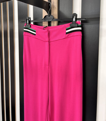 Hukka Fuşya Bol Paça Beli Şerit Detaylı Pantolon FUŞYA - 5