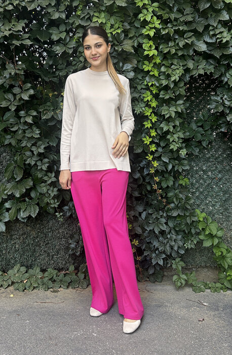 Hukka Fuşya Bol Paça Beli Şerit Detaylı Pantolon FUŞYA - 1