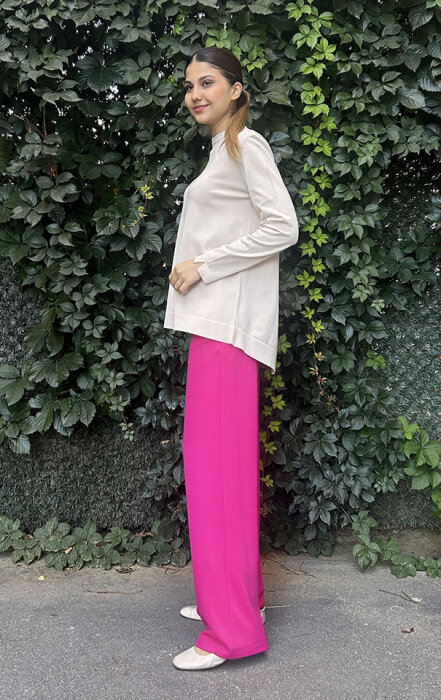 Hukka Fuşya Bol Paça Beli Şerit Detaylı Pantolon FUŞYA - 2