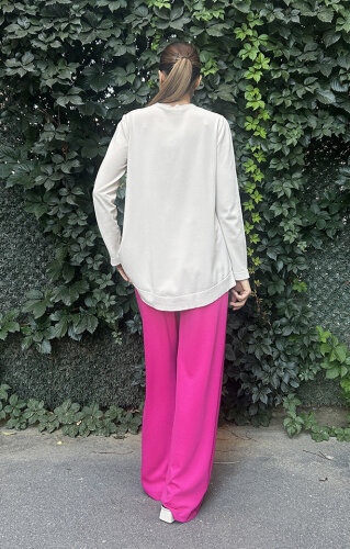 Hukka Fuşya Bol Paça Beli Şerit Detaylı Pantolon FUŞYA - 3