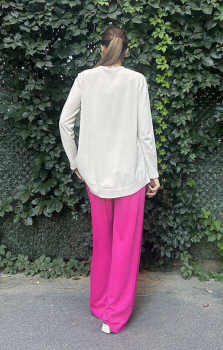 Hukka Fuşya Bol Paça Beli Şerit Detaylı Pantolon FUŞYA - 3