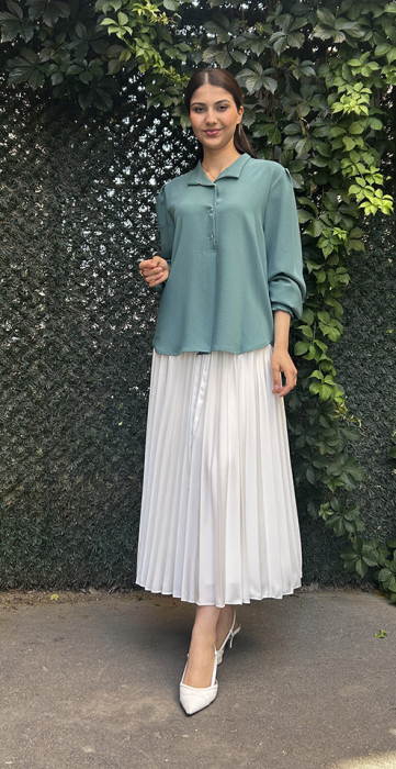 Hukka Pamuk Saten Pliseli Etek EKRU - 1