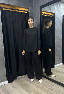 Hukka Vatkalı Tunik SİYAH 