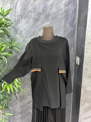 Hukka Yanları Zincir Detaylı Bluz SİYAH - 1