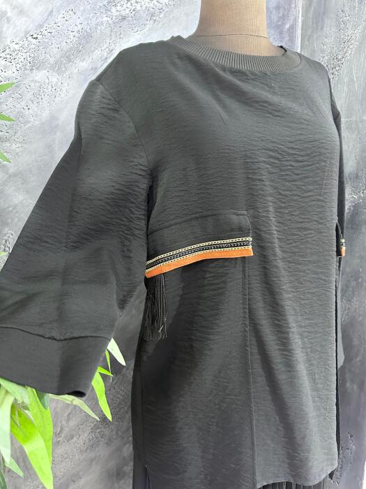 Hukka Yanları Zincir Detaylı Bluz SİYAH - 2