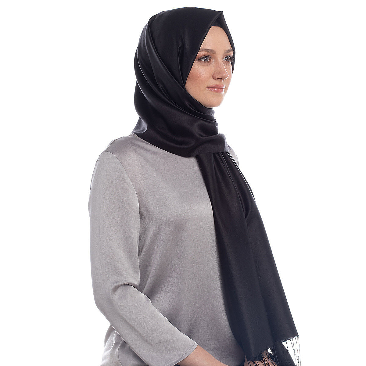 İpek Evi Düz Şal %100 İpek SİYAH - 3