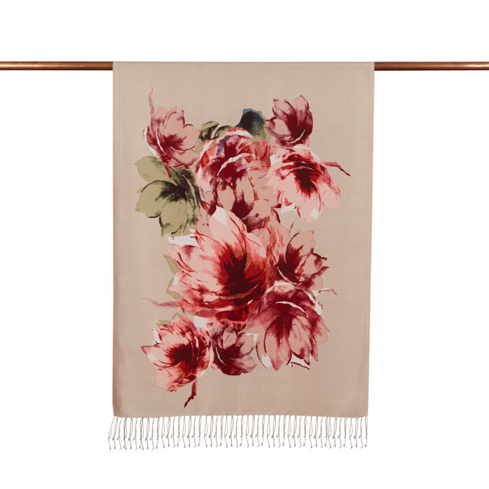 İpek Evi Uyanış Desenli İpek Şal VİZON - 2